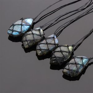 Pendentif Colliers Dragons Coeur Labradorite Collier Pierre Naturelle Wrap Tresse Yoga Macramé Hommes Femmes Bijoux307y