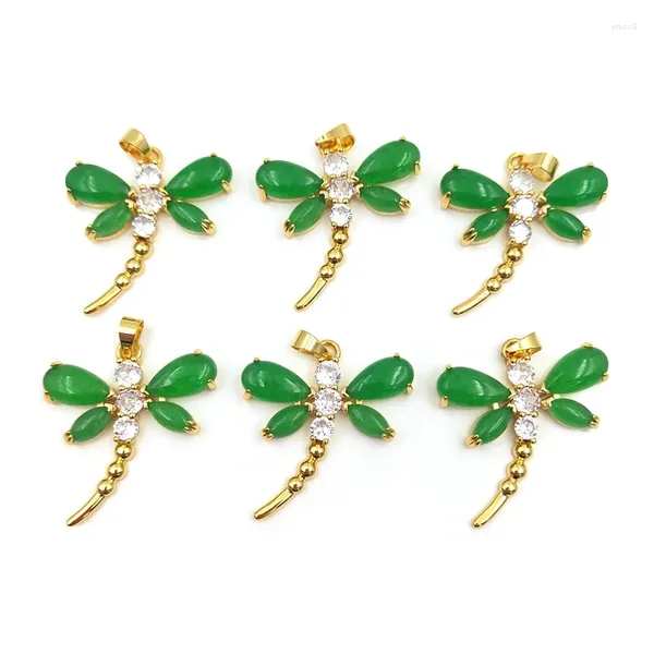 Colliers pendants Drangonfly Natural Green Jade Zircon Pavé Mignon insecte Charme pour boucles d'oreilles Collier Bijoux en gros