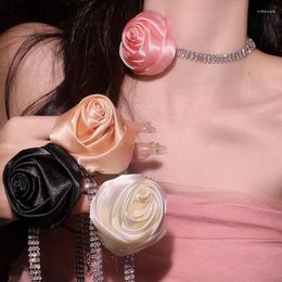 Pendentif Colliers Draweye Fleurs Strass Collier Pour Femmes Y2k Accessoires Coréen Mode Bijoux De Fête Sexy Élégant Collares Para