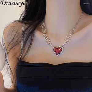 Pendentif Colliers Draweye Y2K Mode Pour Femmes Coeur Métal Gothique Patchwork Vintage Bijoux Hiphop Style Coréen Collares Para Mujer