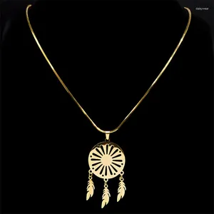 Pendentif Colliers Dream Catcher Collier Pour Femmes Hommes En Acier Inoxydable Or Couleur Plume Gland Femelle Élégant Bijoux Collare Esthétique