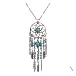Pendentif Colliers Dreamcatcher colliers capteur de rêves Turquoise pendentif longue chaîne collier bohême bijoux livraison directe bijoux Nec Dhor3
