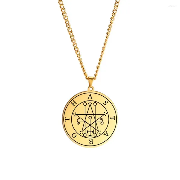 Pendentif Colliers Dreamtimes ASTAROTH Sceal Sigil Collier en acier inoxydable Femmes / Hommes Satan Déclaration Clé Cachée Roi Goetia Pin Bijoux