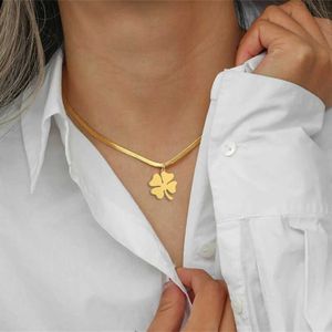 Hanger Kettingen Dreamtimes Lucky Four Leaf Ketting Voor Vrouwen Mode Slangenketting Roestvrij Stalen Hanger Kettingen Charm Choker Sieraden L24313