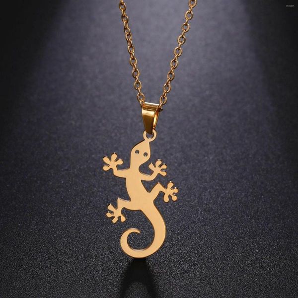 Pendentif Colliers Dreamtimes En Acier Inoxydable Pour Femmes Homme Chanceux Gecko Collier Ras Du Cou Bijoux De Fiançailles Cadeaux Colar Masculino