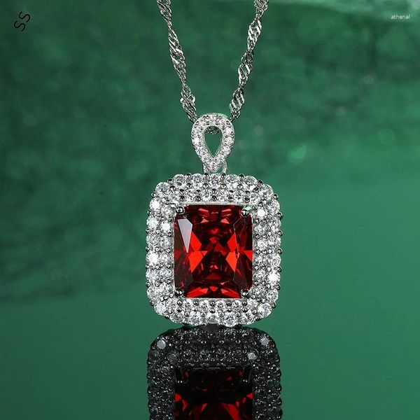 Collares colgantes Vestidos Accesorios Rectángulo 10 12 mm Collar de piedras preciosas de rubí grande con cadena de metal
