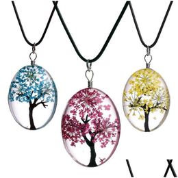 Pendentif Colliers Fleur Séchée Collier Verre Ovale Arbre De Vie Terrarium Designer Bijoux De Mode Pour Les Femmes Drop Delivery Pendentifs Dh7Oh