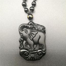 Hangende kettingen laten zwarte obsidiaan olifant gelukkige hangers stoen ketting mannen sieraden