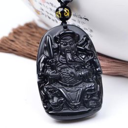 Pendentif Colliers Drop Fine Sculpture Naturel Obsidienne Grand Zhenwu Empereur Collier Hommes avec chaîne