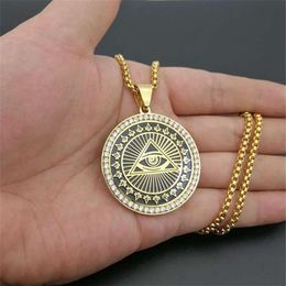 Pendant Necklaces Drop Hip Hop Stainless Steel All Seeing Eye Of Providence Pendants For Women Men Iced Out Masonic Jewelry288I