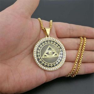 Collares colgantes Drop Hip Hop Acero inoxidable All See Eye Of Providence Colgantes para mujeres Hombres Iced Out Masonic Jewelry272i