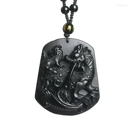 Pendentif Colliers Goutte Naturel Noir Obsidienne Qilin Apporter Heureux Bébé Chanceux Collier Guérison Reiki Cadeau Énergie Cristal Bijoux