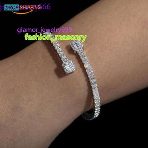 Hangende kettingen drop verzending fijne dames sieraden 3,8 mm breedte sterling sier vvs stokbrood moissaniet diamant beroemde merk manchet armbanden-2xl