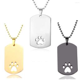 Collares colgantes Gota de acero inoxidable Pulido Hollow Dog Pet Print Tag Collar con cadena de 20 "4 colores