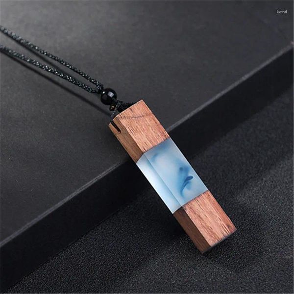 Collares colgantes Gota Mujeres Hombres Collar Hecho a mano Resina Colgantes de madera Cadena de cuerda Joyería de madera Regalos