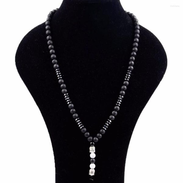 Pendentif colliers livraison directe Vintage noir lave Mala pierre perles Collier bouddha chapelet pour femmes hommes prière bijoux Collier Femme