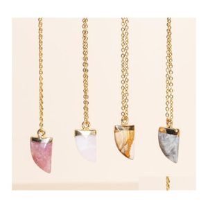 Collares pendientes Druzy Crystal Collar de piedra natural Gold Edge Style White Rose Quartz Chakra Healing Jewelry para mujeres Drop Deliv Dhf5O