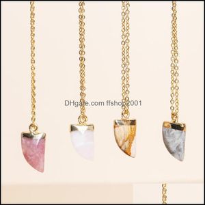 Collares pendientes Druzy Crystal Collar de piedra natural Gold Edge Style White Rose Quartz Chakra Healing Jewelry para mujeres Drop Delive Dh7Dq
