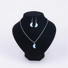 Collares colgantes Druzy Natural Opal Simple Crescent Moon Forma Collar Set para mujeres Regalo de cumpleaños Fiesta Joyería diaria