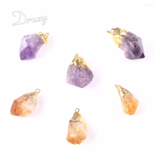 Colliers pendants Druzy Stone Natural Citrines Amethyste Quartz Collier Water Drop réel pour les femmes