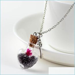 Pendentif Colliers Fleur sèche souhait bouteille clé coeur collier dérive pendentif colliers femmes mode bijoux cadeau livraison directe pendentifs Dhvi1