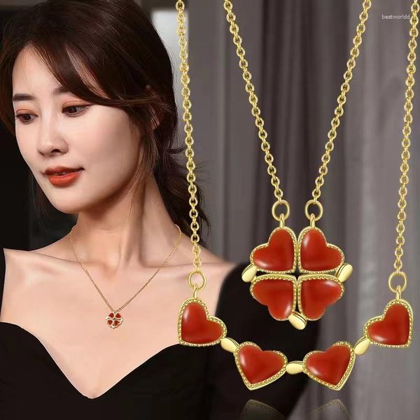 Collares colgantes Doble propósito Trébol de cuatro hojas Collar de mujer Cadena de clavícula de lujo Incoloro Regalo de joyería en forma de corazón