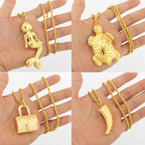 Collares pendientes Dubai Moda Color dorado con cadena de 60 cm para Mujeres Hombres Cobre Diseño Patrón Collar Señora Joyería Regalo de aniversario