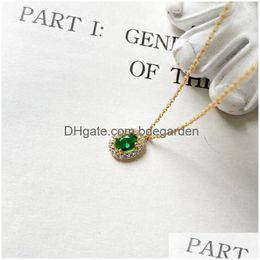 Colliers de pendentif Bijoux en or de luxe de Dubaï 925 Sterling Sier Emerald Green CZ Collier Fomen Drop Livilor DHMY0