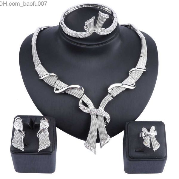 Pendentif Colliers Dubaï Argent Cristal Ensemble de Bijoux En Gros Accessoires De Mariée Nigéria Collier De Mariage Boucles D'oreilles Bijoux Ensemble De Bijoux Pour Femmes Z230706