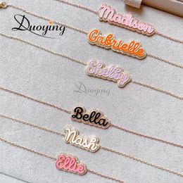 Collares pendientes Duoying Personlized Pave Esquema Esmalte Con Zirconia Placa de identificación Gargantilla chapada en oro para mujeres Joyería Regalo Collar personalizado 230710