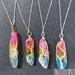 Collares colgantes Color teñido Curación Cristal Piedra Pilar Encantos Guita Árbol de la vida Envoltura de alambre Cuarzo Joyería al por mayor Regalo Dhgarden Dhrbz