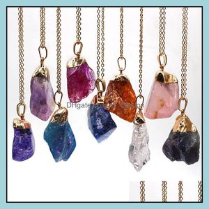 Collares colgantes Teñido Piedra curativa Cristal Druzy Collar Rosa Amarillo Rosa Cuarzo Chakras Colgante para joyería de regalo Gota D Mjfashion Dh87L