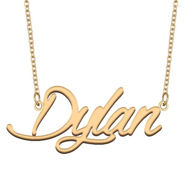 Collares colgantes Dylan Placa de identificación Collar para mujeres Joyería de acero inoxidable Chapado en oro Nombre Cadena Femme Madres Novia Regalo