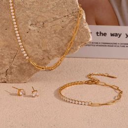 Colliers pendants E. B.Belle Zirconia Chaîne d'épissage Bracelet Clip de 18K Boucles d'oreilles en or Gold Gold 316L Accessoires en acier inoxydable J240516