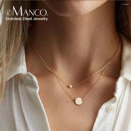 Colliers pendants e-Manco Imitation en acier inoxydable Collier de perle femelle Bijoux de chaîne en couches dorées cadeau