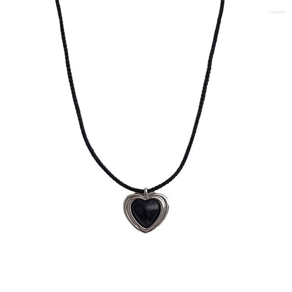 Pendentif Colliers E0BE À La Mode Noir Corde Collier Longue Chaîne Amour Coeur Ras Du Cou Réglable Neckchain Pour Les Filles Gothique Style Cou Bijoux