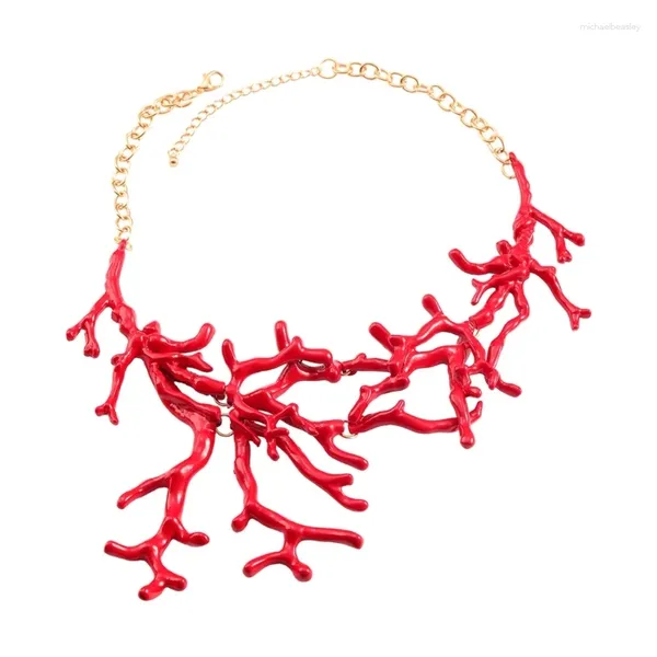 Pendentif Colliers E0BF Bohemian Red Coral Collier Femme Tempérament Niche Clavicule Chaîne