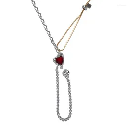 Pendentif Colliers Eetit personnalisé coeur de verre rouge réglable chaîne de pull collier conception en alliage de zinc bijoux de mode pour les femmes