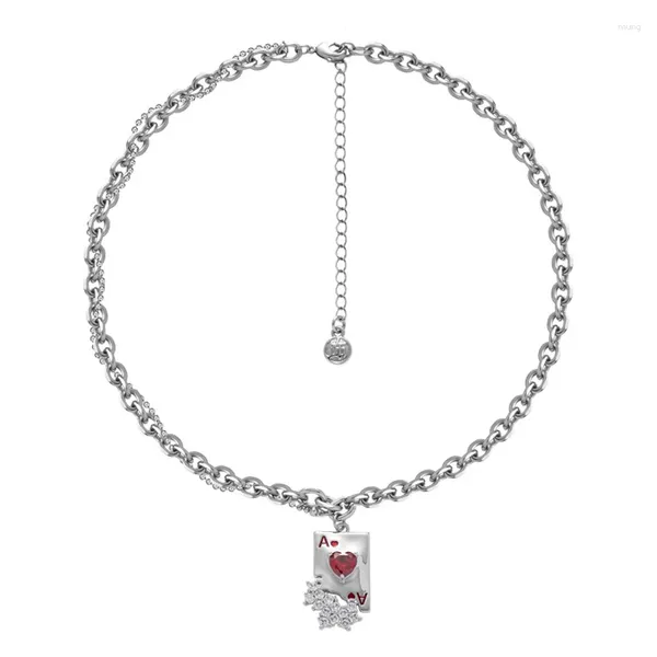 Pendentif Colliers Eetit Rétro Chaîne En Métal Résine Zircon Ace De Coeurs Poker Collier Créatif Déclaration En Alliage De Zinc Bijoux À La Mode Cadeau