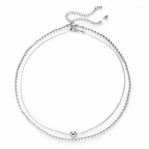 Colliers pendants eetit couleurs argentées doubles perles rondes de chaîne de chaîne Collier pour les femmes