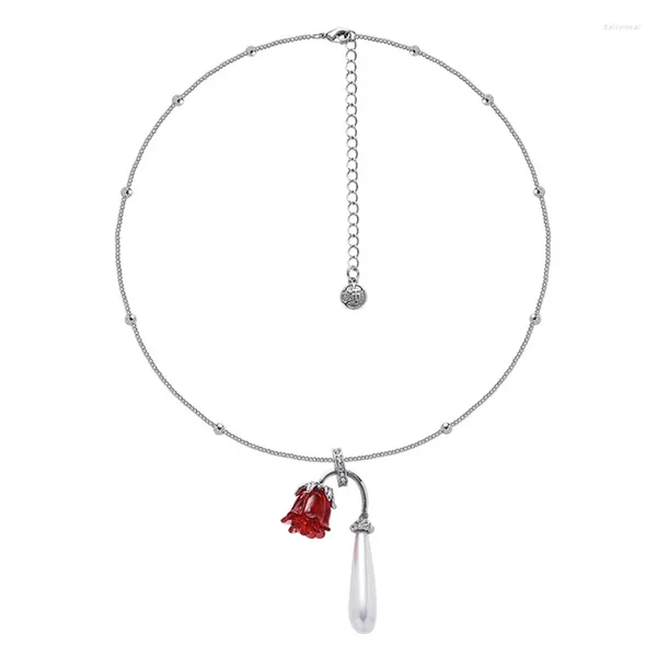 Pendentif Colliers Eetit Trendy Résine Rose Fleur Imitation Perles Collier Exquis Élégant En Alliage De Zinc Chaîne Femmes Bijoux Gala Cadeau