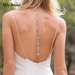 Hanger Kettingen Efily Luxe Kubieke Zirconia Bruids Achtergrond Ketting Bruiloft Accessoires Body Chain Crystal Backless voor Bruid Jurken 230804