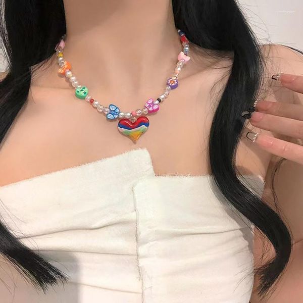 Collares pendientes Egirl joyería Cool collar de cuentas coloridas DIY moda corazón encanto gargantilla Y2K para mujeres accesorio Punk