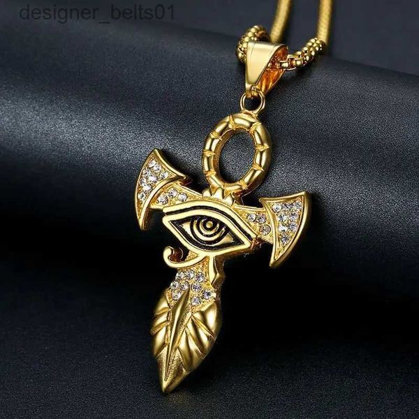 Collares colgantes Collar con colgante de cruz egipcia Ankh para mujeres/hombres, collar de Ojo de Horus de acero inoxidable de Color dorado, joyería ostentosa de Egipto L231215