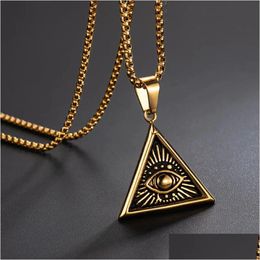 Colliers pendents Collier pyramide égyptien Egypte 14K Or jaune tout-côté de l'œil maléfique géométrique bijoux de bijoux