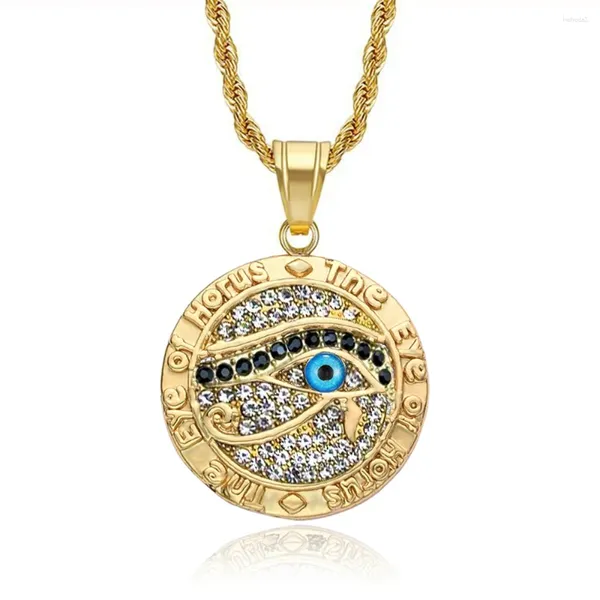 Collares colgantes Egipcio helado ojo bling de horus collar redondo de acero inoxidable de color de oro masculino para hombres