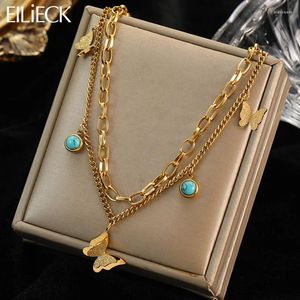 Pendentif Colliers Eilieck 316L En Acier Inoxydable Papillon Bleu Pierre Collier Pour Femmes Mode Or Couleur Filles Cou Bijoux Accessoire