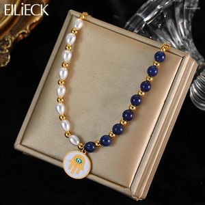 Pendentif Colliers Eilieck 316L en acier inoxydable rond vintage perles d'oeil collier pour femmes tendance chaîne de cou de cou étanche bijoux cadeau