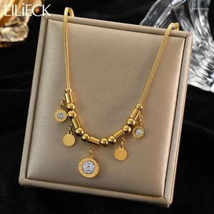 Pendentif Colliers Eilieck 316L acier inoxydable chiffres romains Zircon collier pour femmes à la mode couleur or chaînes sans décoloration collier bijoux