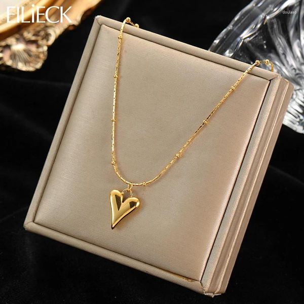 Collares colgantes Eilieck 316L Collar de cadena de corazón de acero inoxidable para mujeres Tendencia elegante para niñas Choker Joyas Regalos impermeables